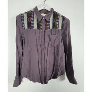 Staring At Stars Womens Purple Button-Up Shirt Small Embroidered Southwestern